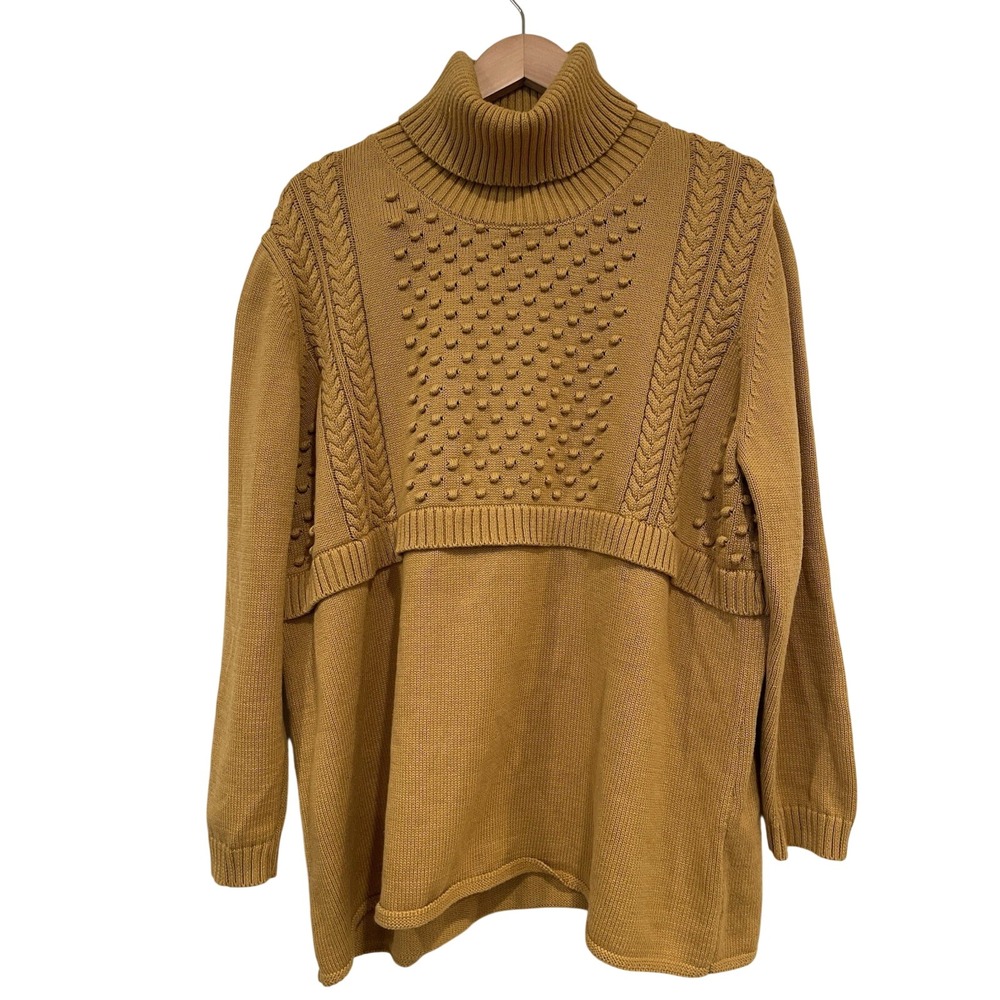 NWT Mustard Yellow Oversized Turtleneck Sweater Chunkyâ Cable Knit Pom Pom